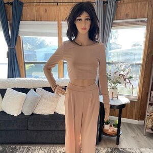 Women’s 2pcs Solid Skinny Crop To & Pleated Pants Size Large